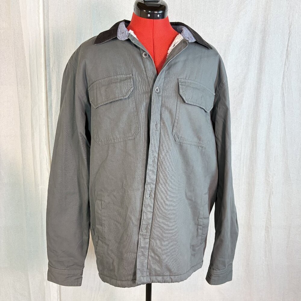 Tailor Vintage Mens Gray Canvas Sherpa-Lined Shirt Jacket Sz XL Corduroy Collar